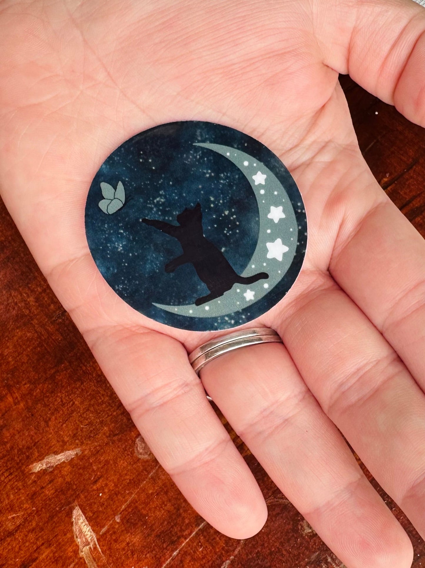 Cat on the Moon Vinyl Sticker CLEAR