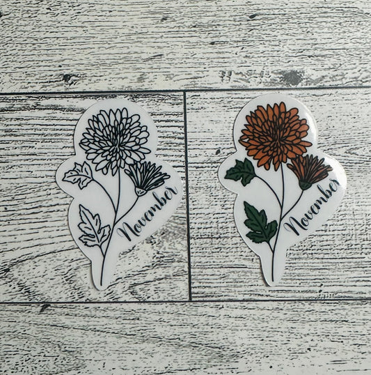 November Birth Flower Vinyl Sticker CLEAR