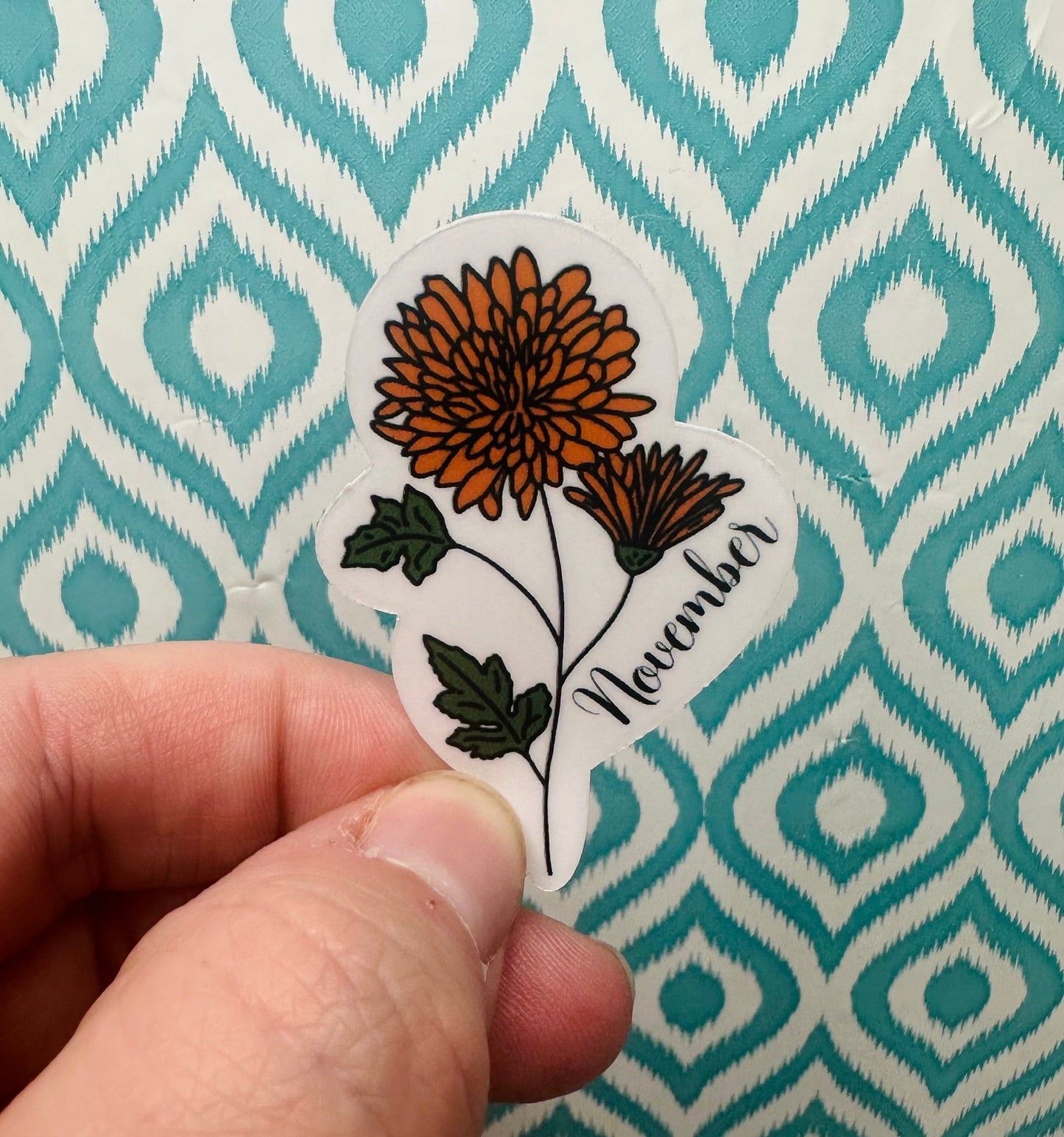 November Birth Flower Vinyl Sticker CLEAR