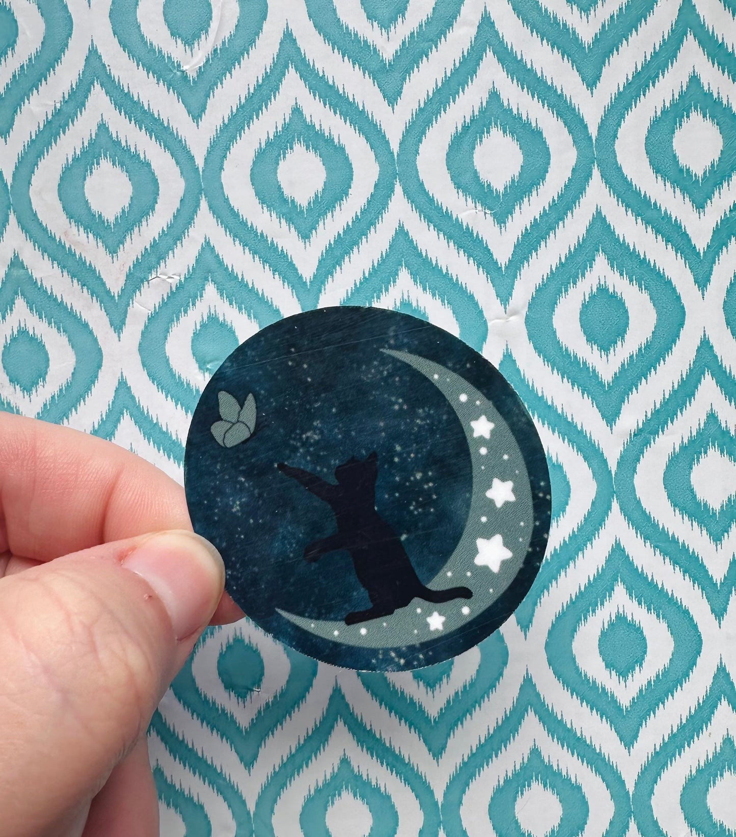 Cat on the Moon Vinyl Sticker CLEAR