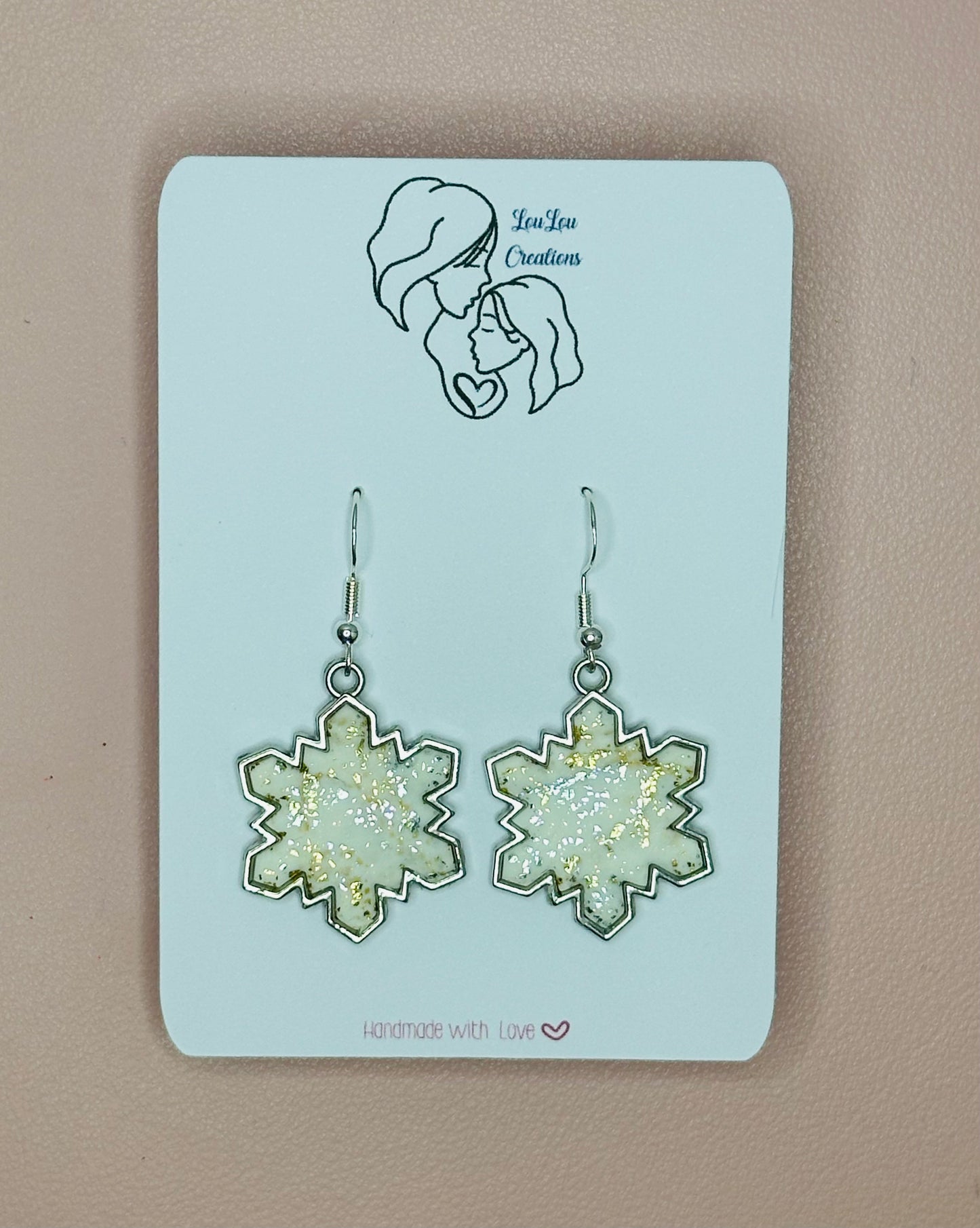Silver and Gold Flaked Snowflake Earrings