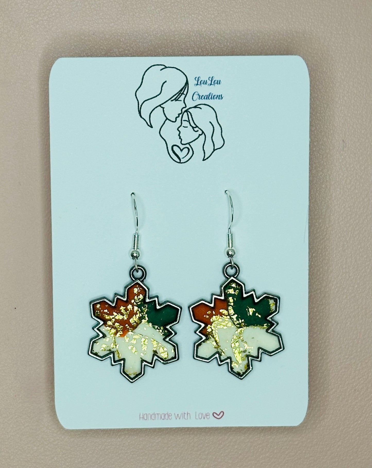 Gold Flaked Christmas Snowflake Earrings