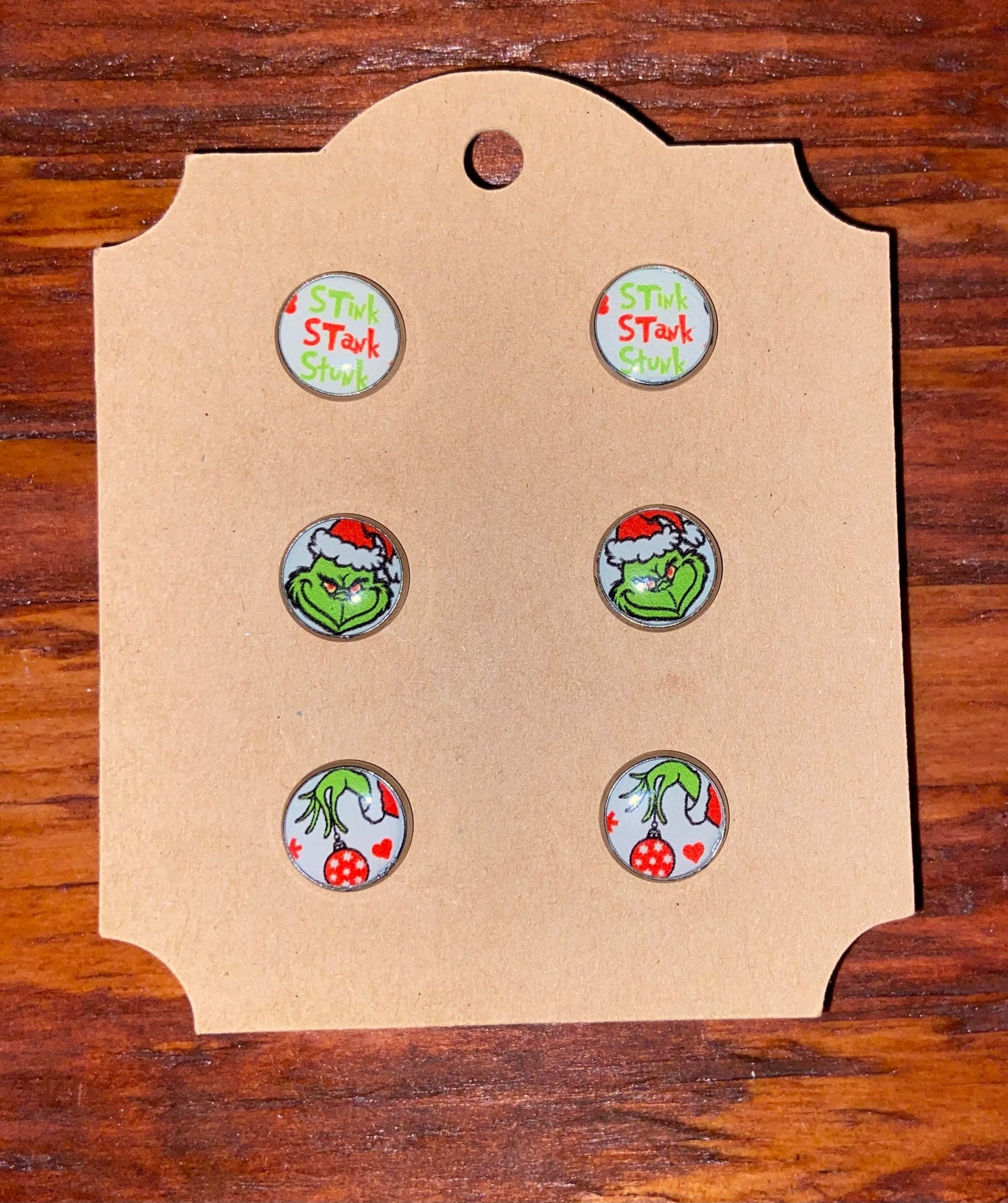Christmas Grinchy Faux Leather Circle Studs - 3 Set
