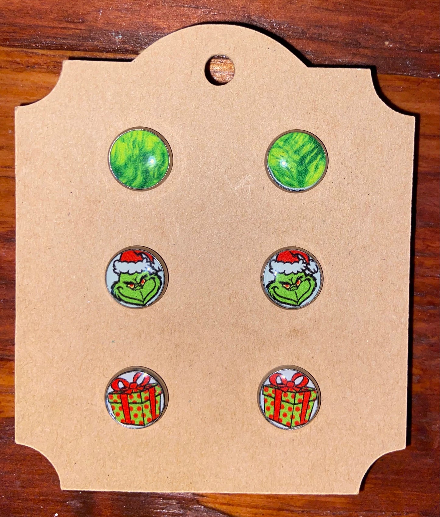 Christmas Grinchy Faux Leather Circle Studs - 3 Set
