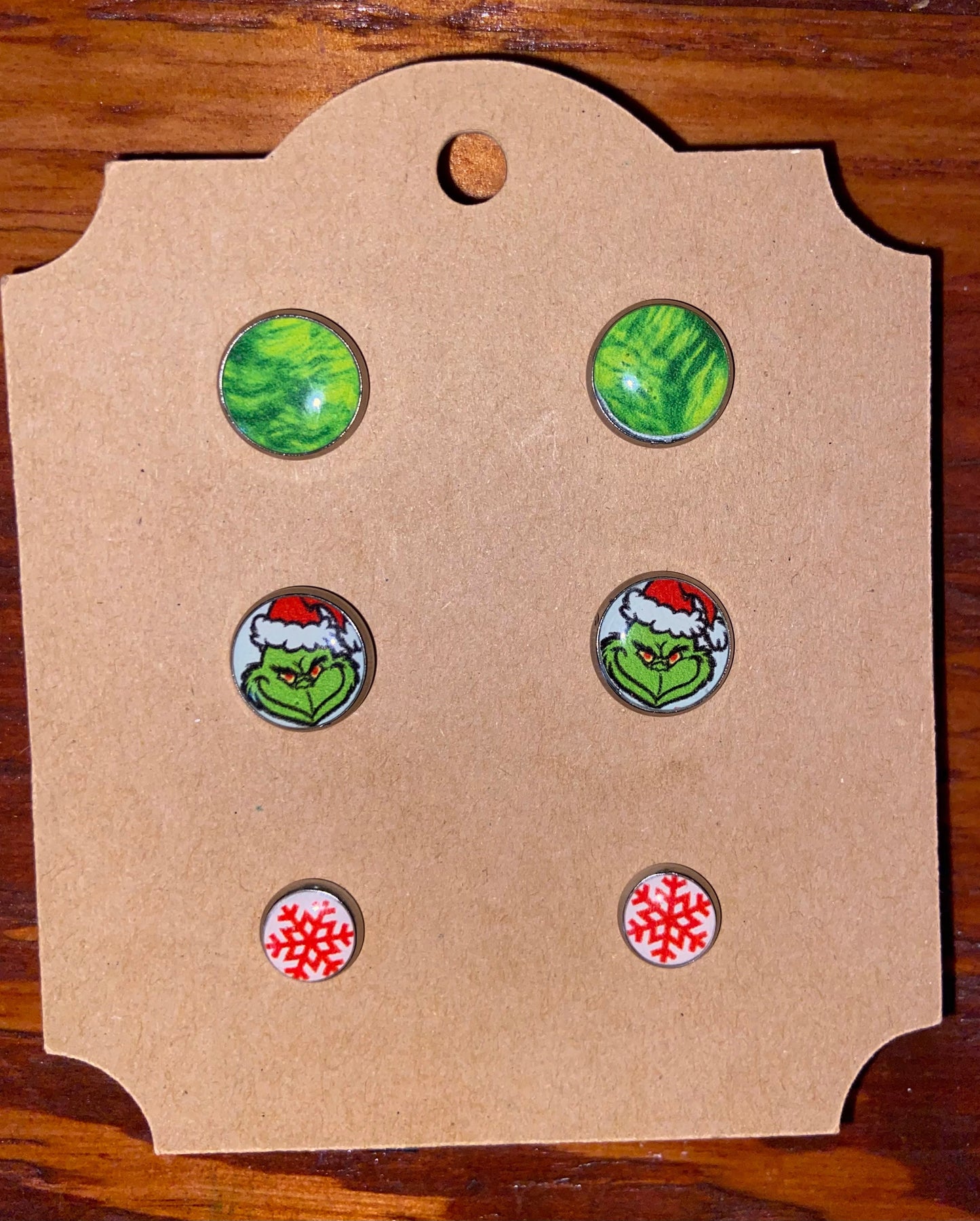 Christmas Grinchy Faux Leather Circle Studs - 3 Set