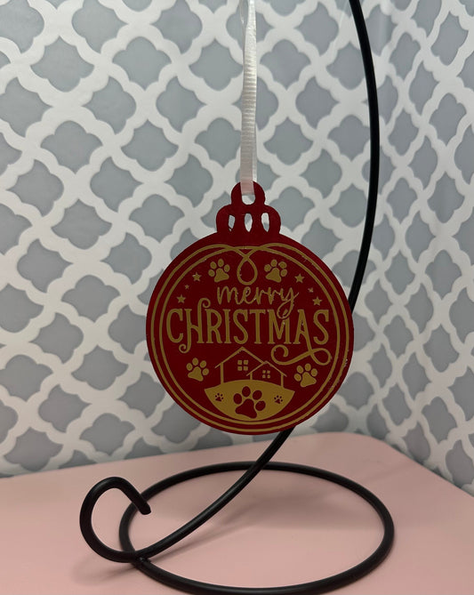 Merry Christmas Ornament with Paw Prints