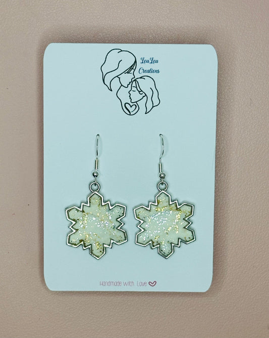 Silver and Gold Flaked Snowflake Earrings