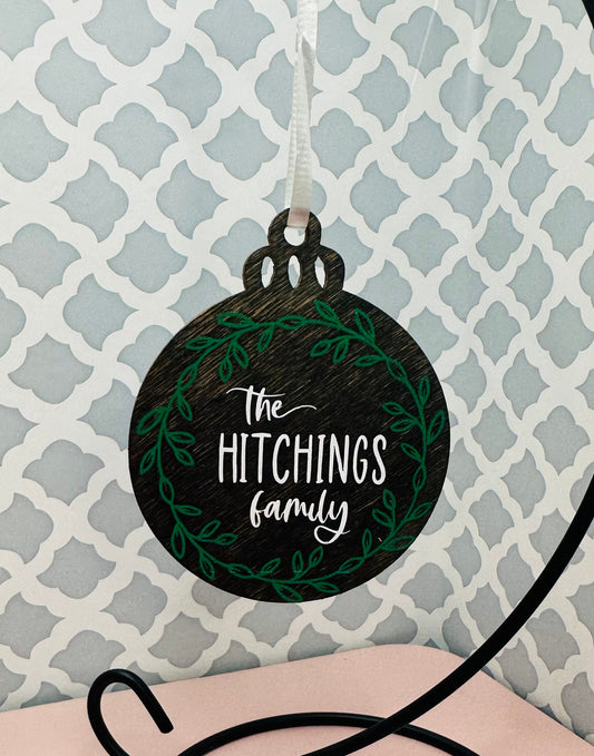 Personalized Family Wreath Wooden Ornament