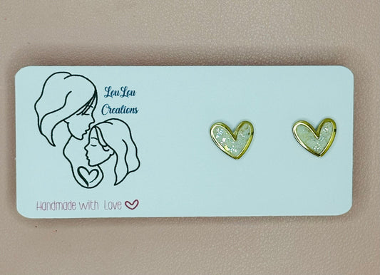 Silver and Gold Flaked White Heart Earrings