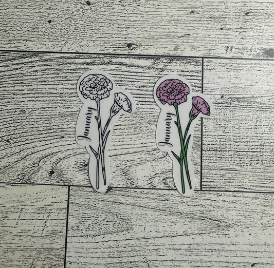 January Birth Flower Vinyl Sticker CLEAR