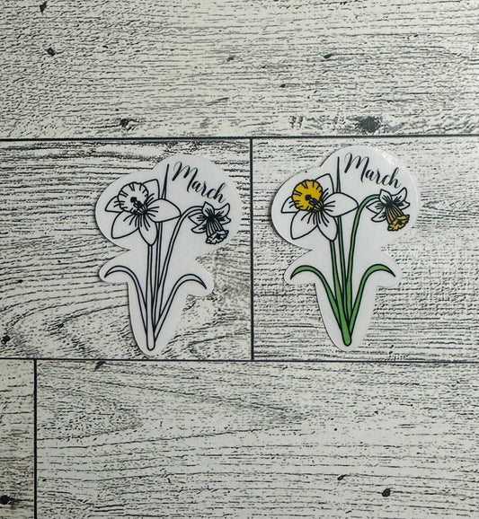 March Birth Flower Vinyl Sticker CLEAR