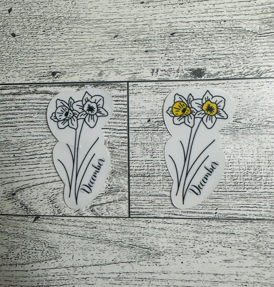 December Birth Flower Vinyl Sticker CLEAR