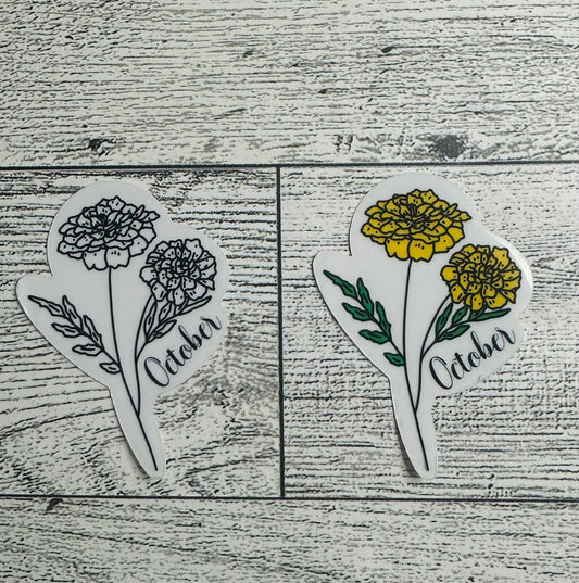 October Birth Flower Vinyl Sticker CLEAR