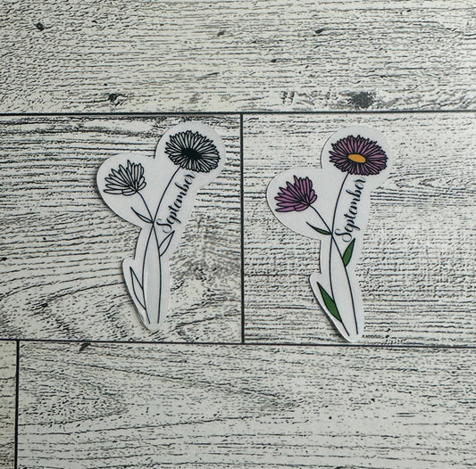 September Birth Flower Vinyl Sticker CLEAR