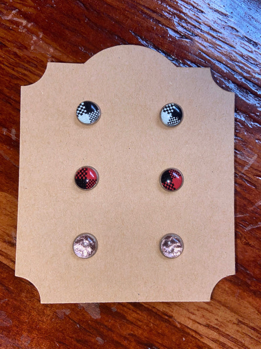 Faux Leather Circle Studs - 3 Set